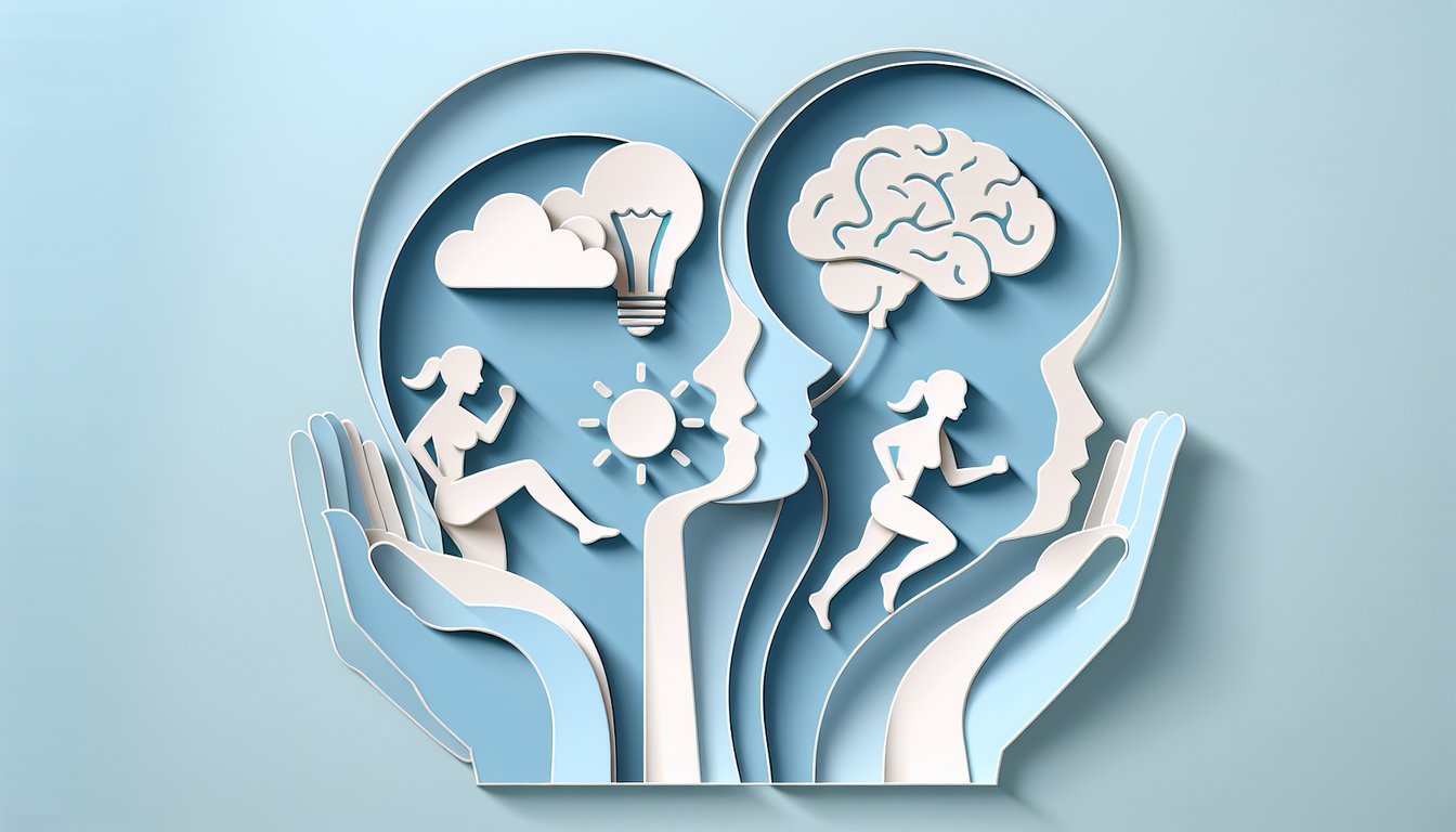 Paper art illustration on sky blue background depicts planner with pencil and charts opposite action taker sprinting forward