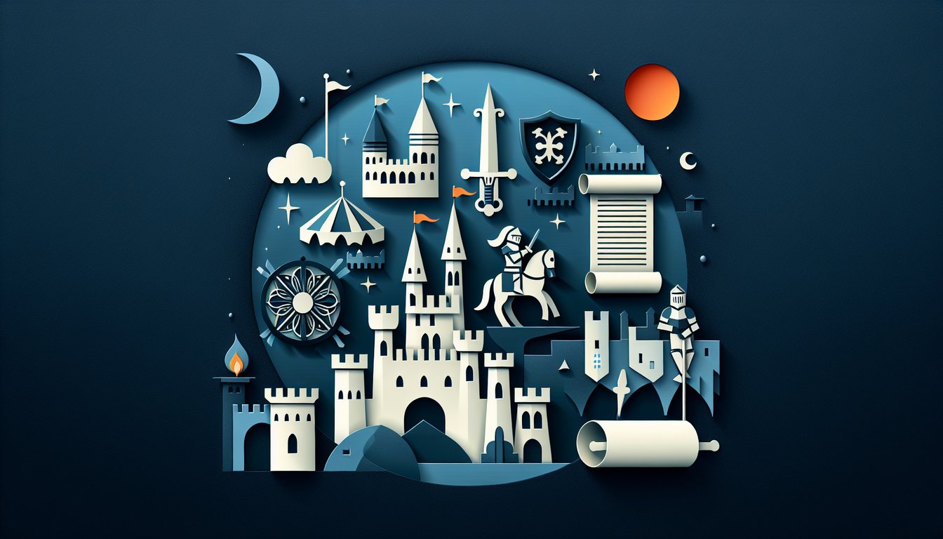 Colorful paper art promoting the Medieval Marvels Quiz for middle school students.