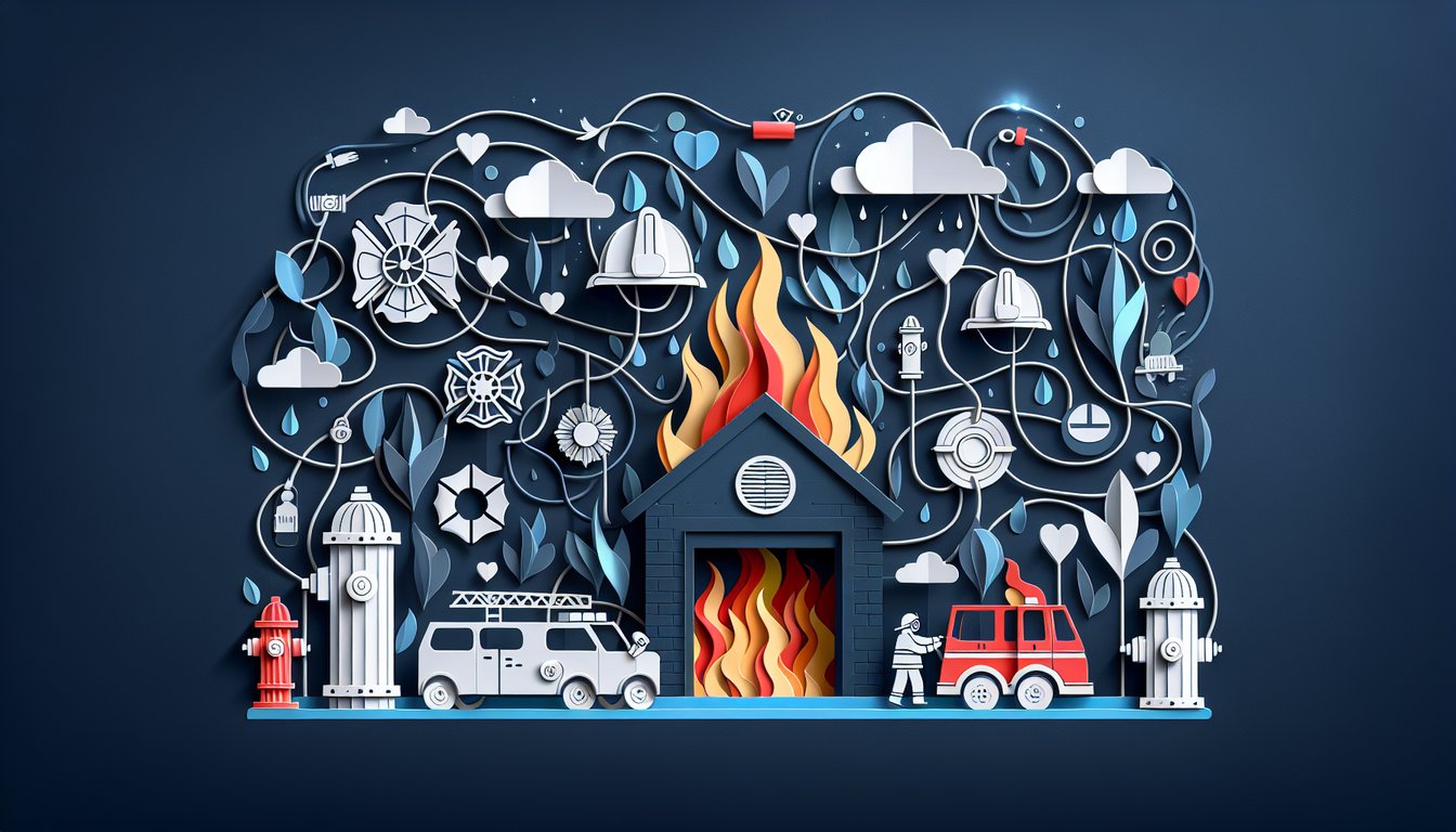 Colorful paper art depicting questions and answers for Fire Service Fundamentals Quiz