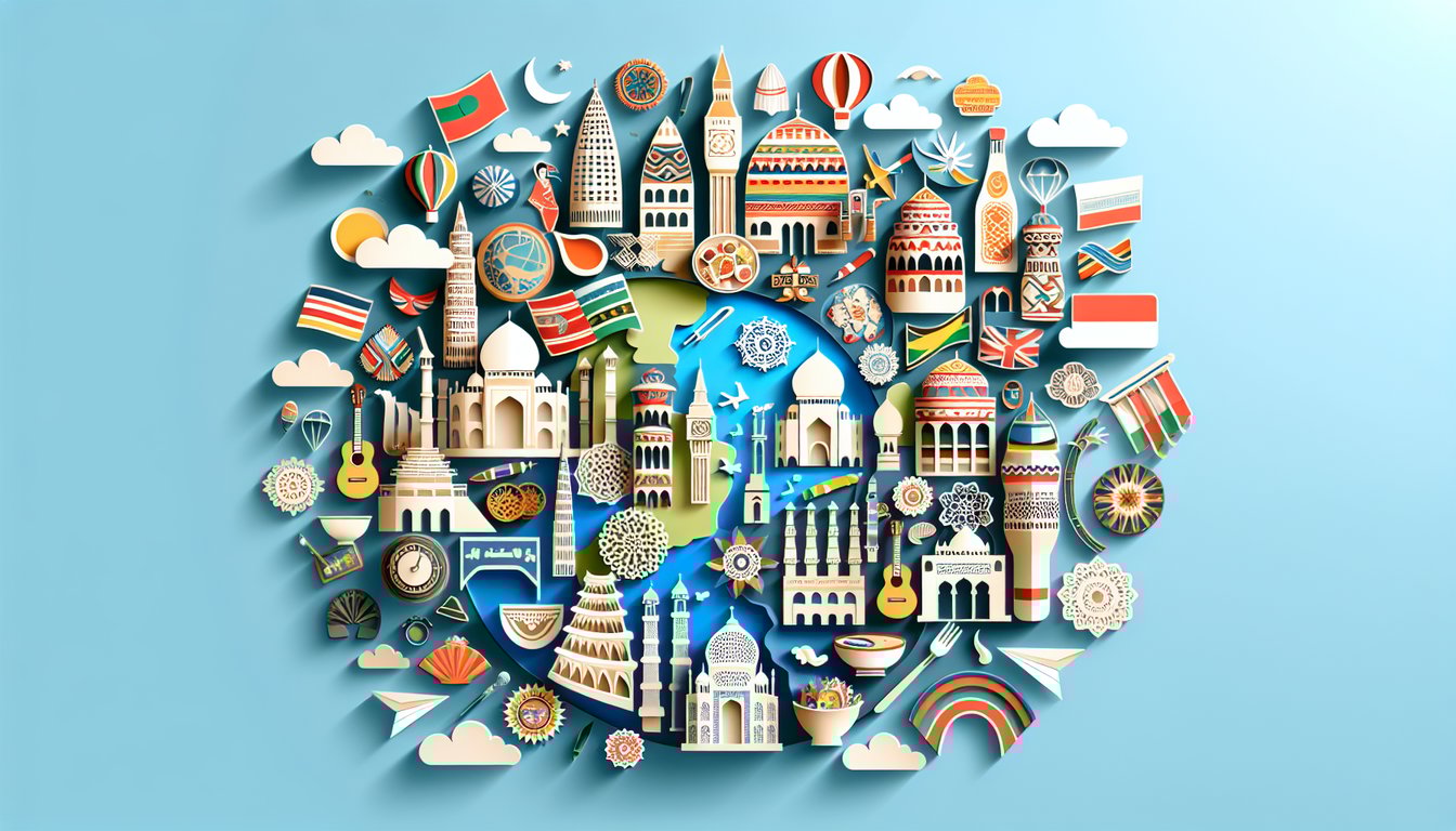 Paper art illustration for ethnicity quiz on sky blue background
