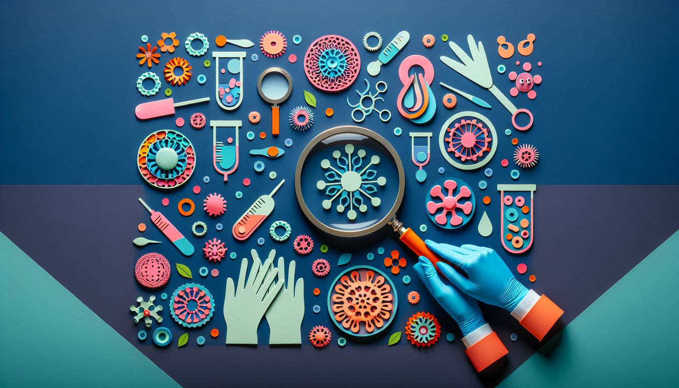 Colorful paper art depicting elements related to Infection Control Terminology Quiz