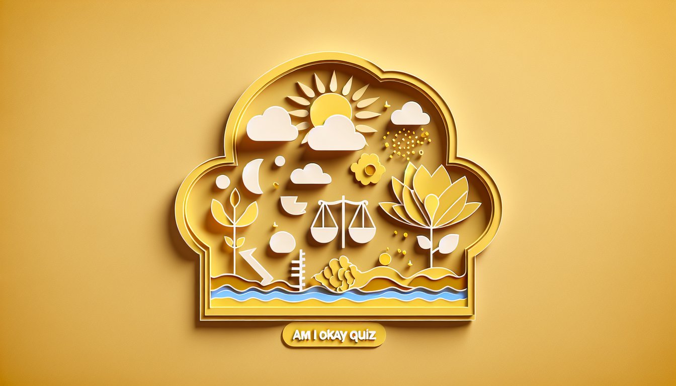 Paper art illustration for emotional wellness quiz on a golden yellow background