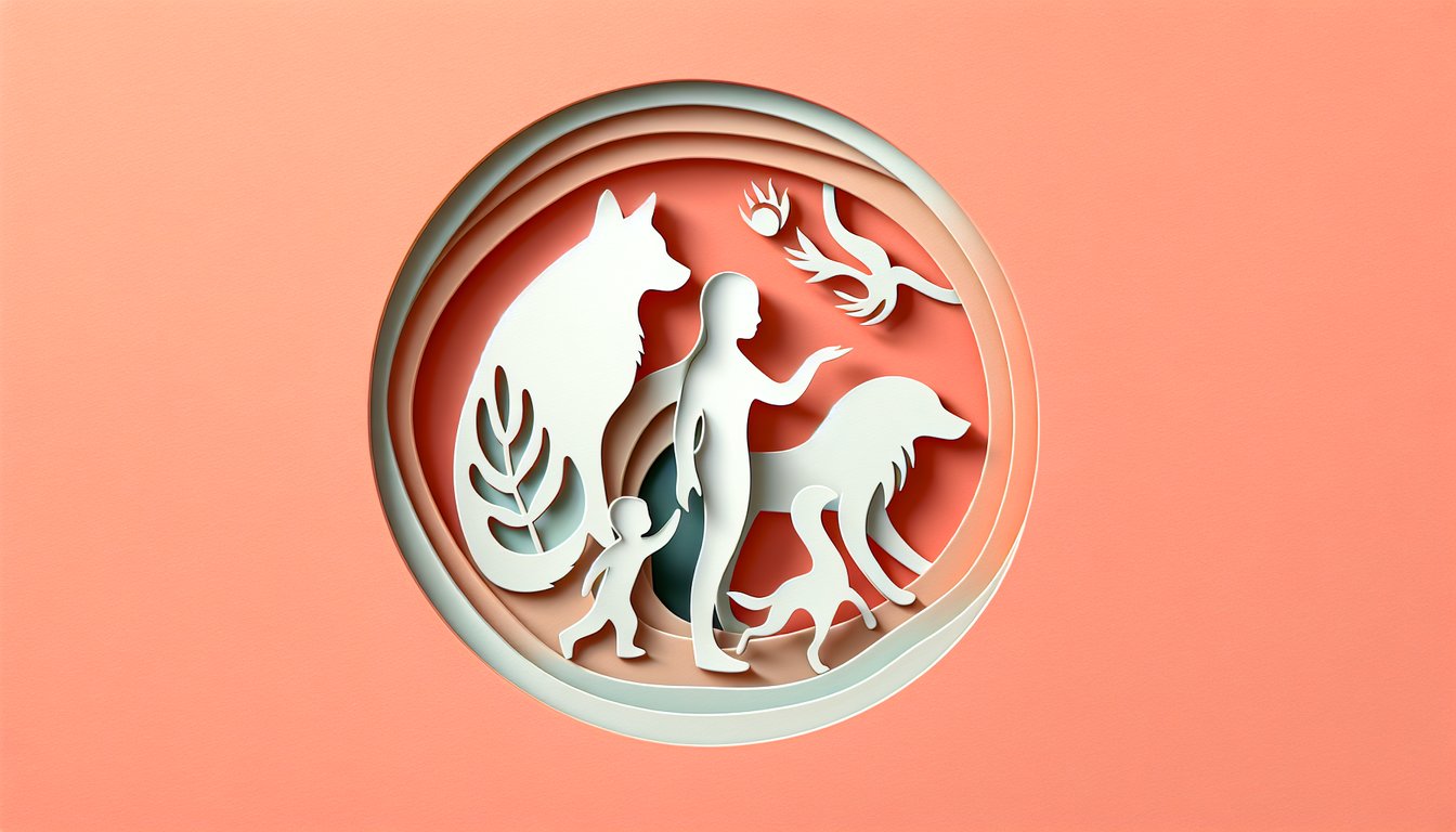 Paper art silhouettes of animals on a coral background suggesting a guardian animal spirit companion quiz