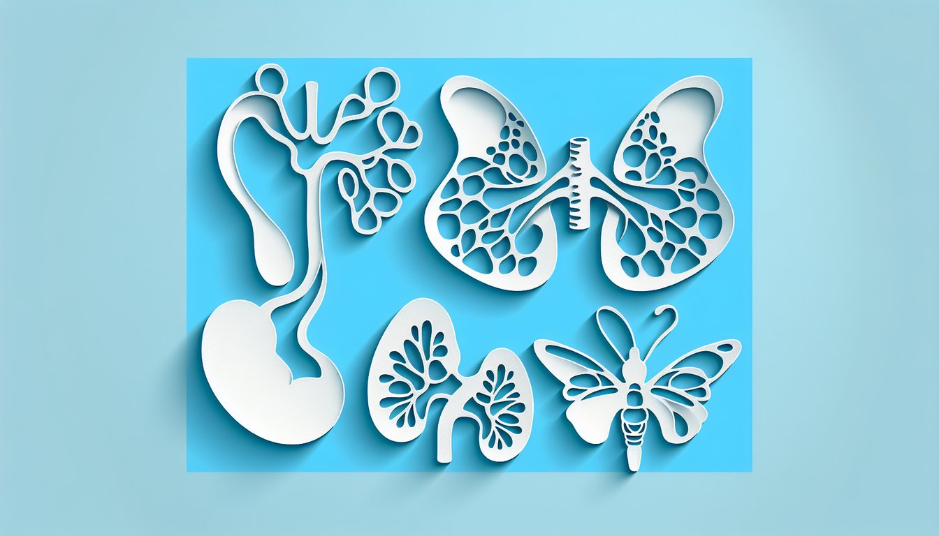 Paper art endocrine glands with NCLEX quiz on Cushing syndrome, diabetes insipidus, thyroid imbalances on sky blue