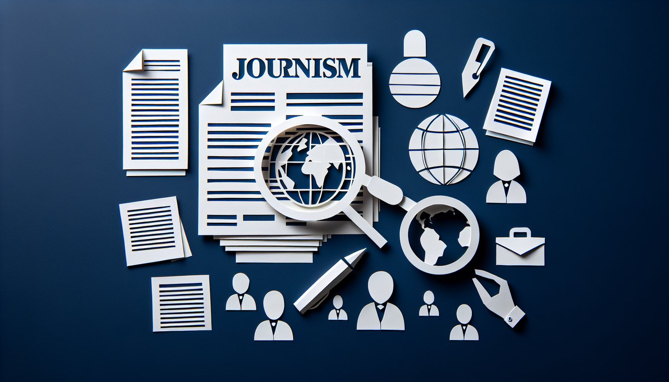 3D voxel art illustrating Current Issues in Journalism course content