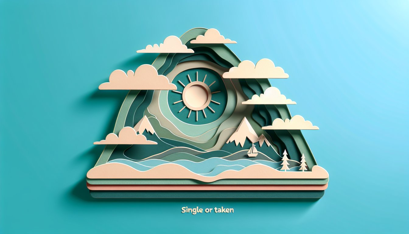 Paper art illustration of a heart and a kite floating on a teal background symbolizing finding love or flying solo