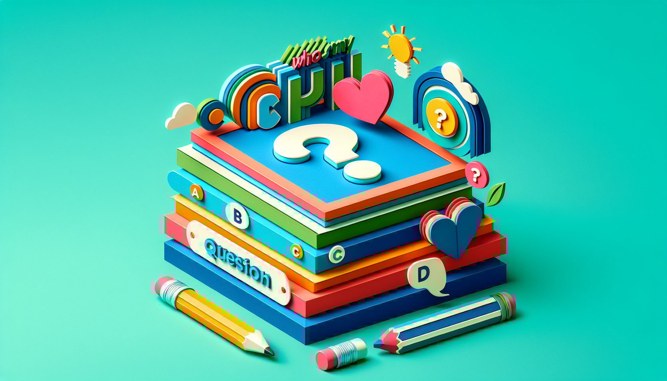 Paper art illustration for Who Is My Crush quiz on a teal background
