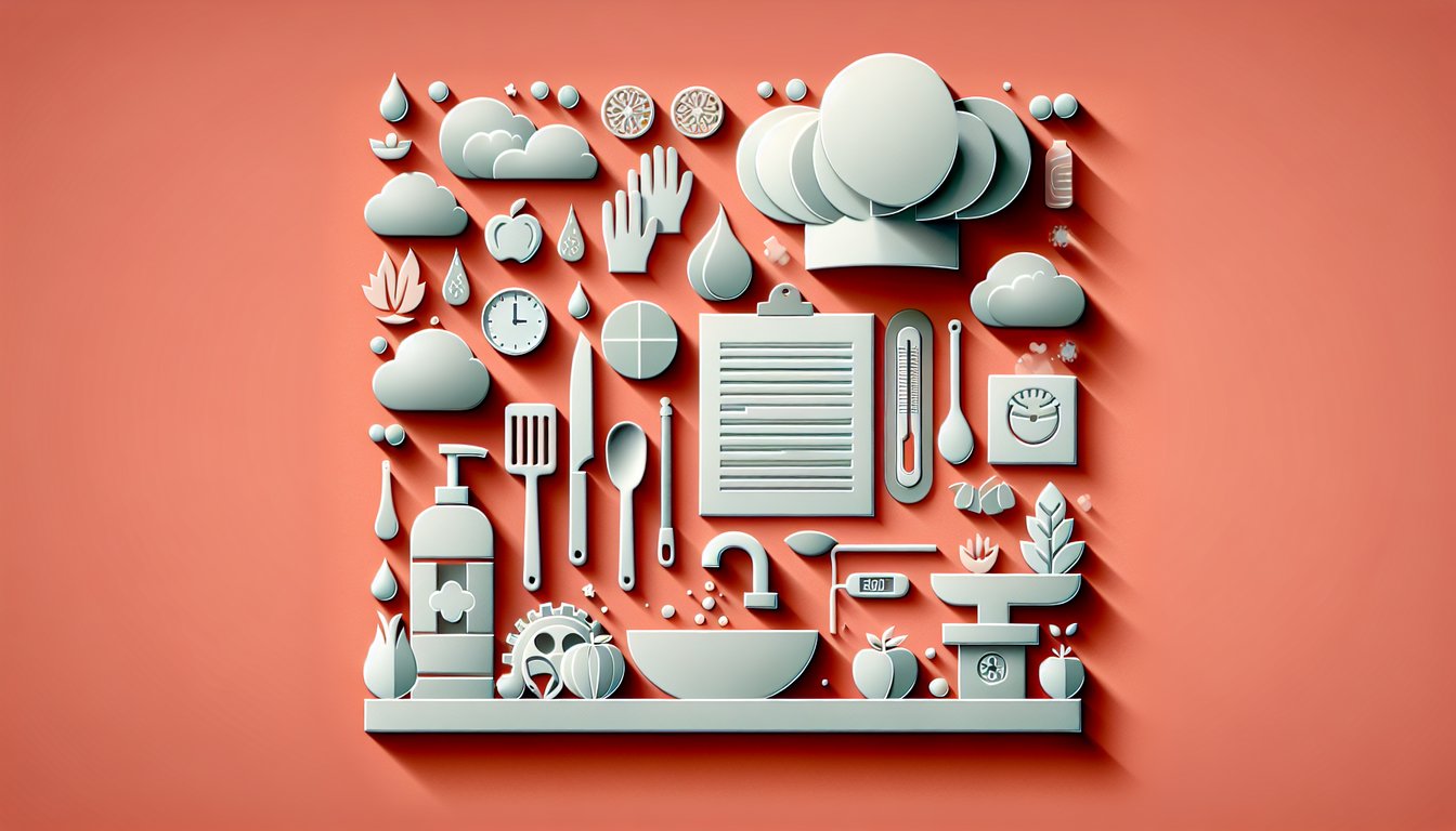 Paper art illustration for Food Safety Quiz on coral background
