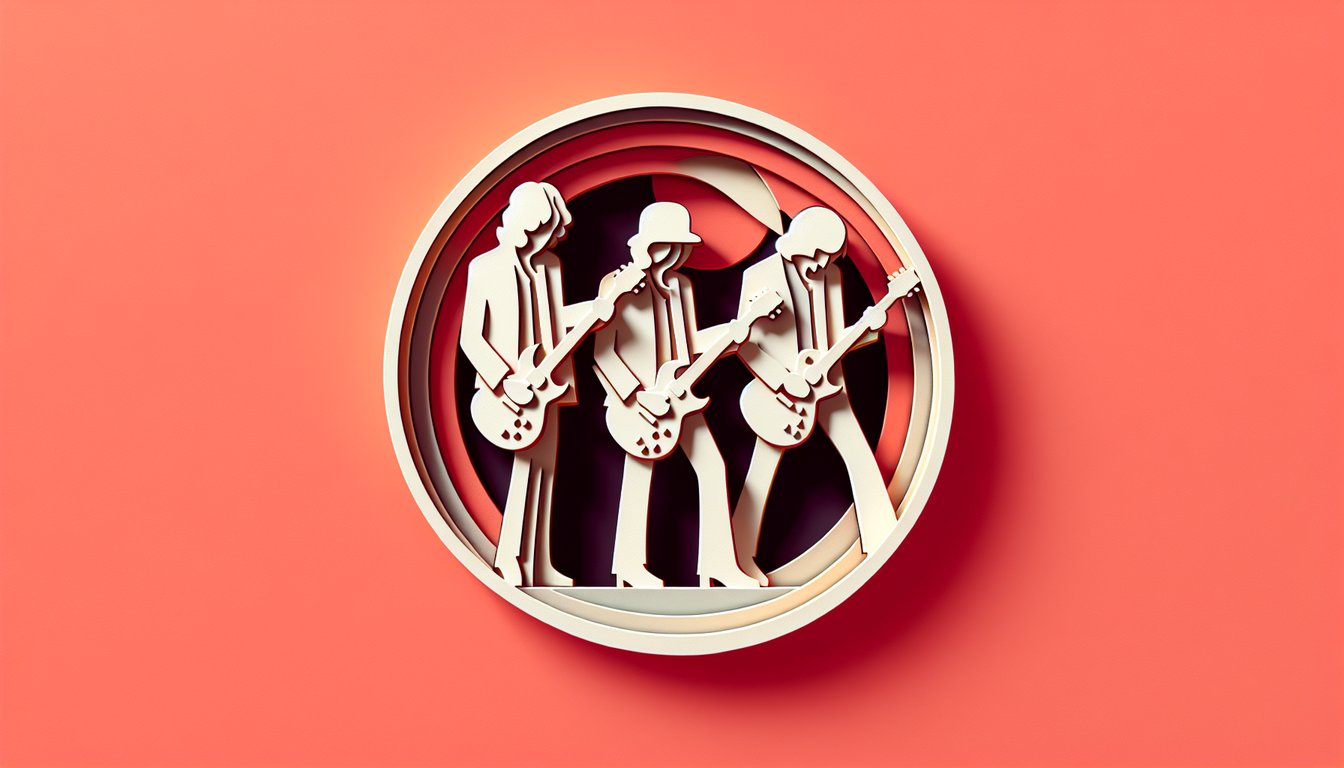 Paper art illustration on coral background for Dave Matthews Band trivia quiz featuring Help Myself and more