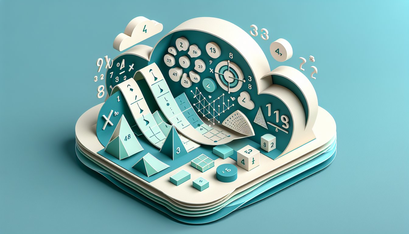Paper art illustration of dice probability chart math symbols promoting binomial distribution quiz on teal background