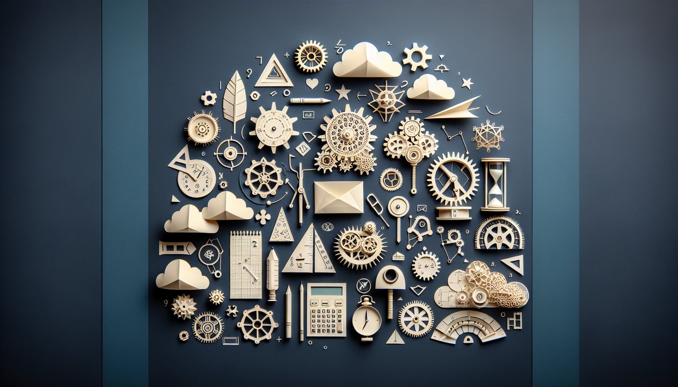 Colorful paper art depicting elements related to an Engineering Aptitude Test quiz