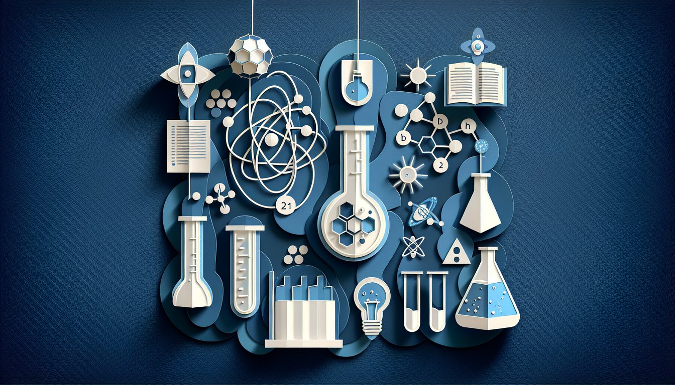 Colorful paper art promoting Half-Life Havoc, a trivia quiz for high school physics and chemistry students.