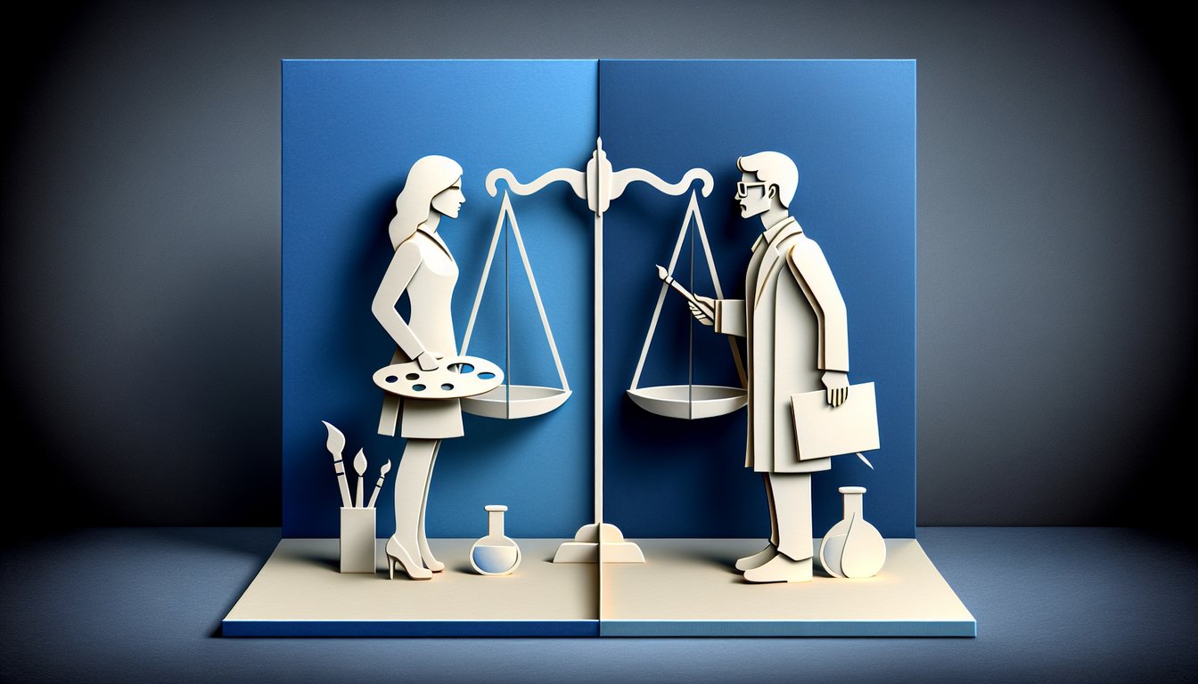 Paper art illustration for idealism vs realism quiz on dark blue background