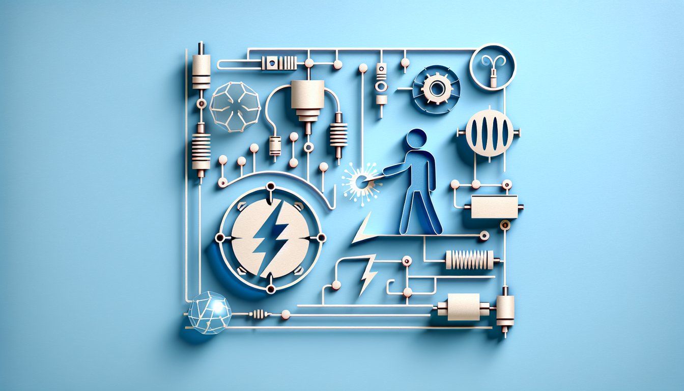 Paper art illustration for electrostatic discharge quiz on sky blue background