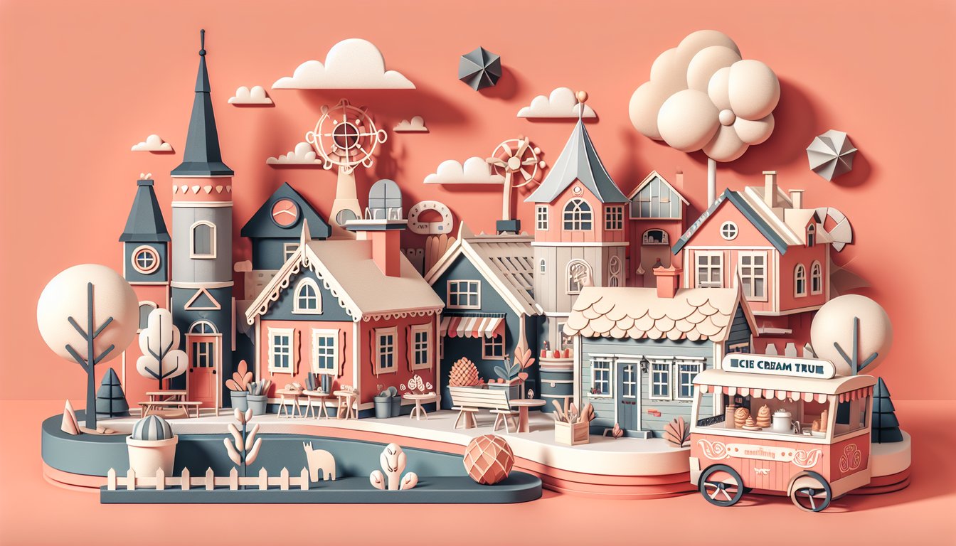Paper art quiz banner featuring Family Guy icons Swedish baker scene Herbert ice cream truck on coral background