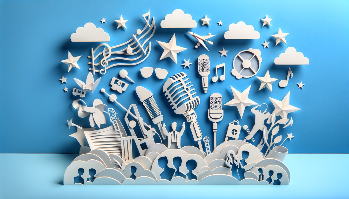 paper art illustration of Selena Gomez Miley Cyrus Demi Lovato cutouts on sky blue background for pop icon quiz