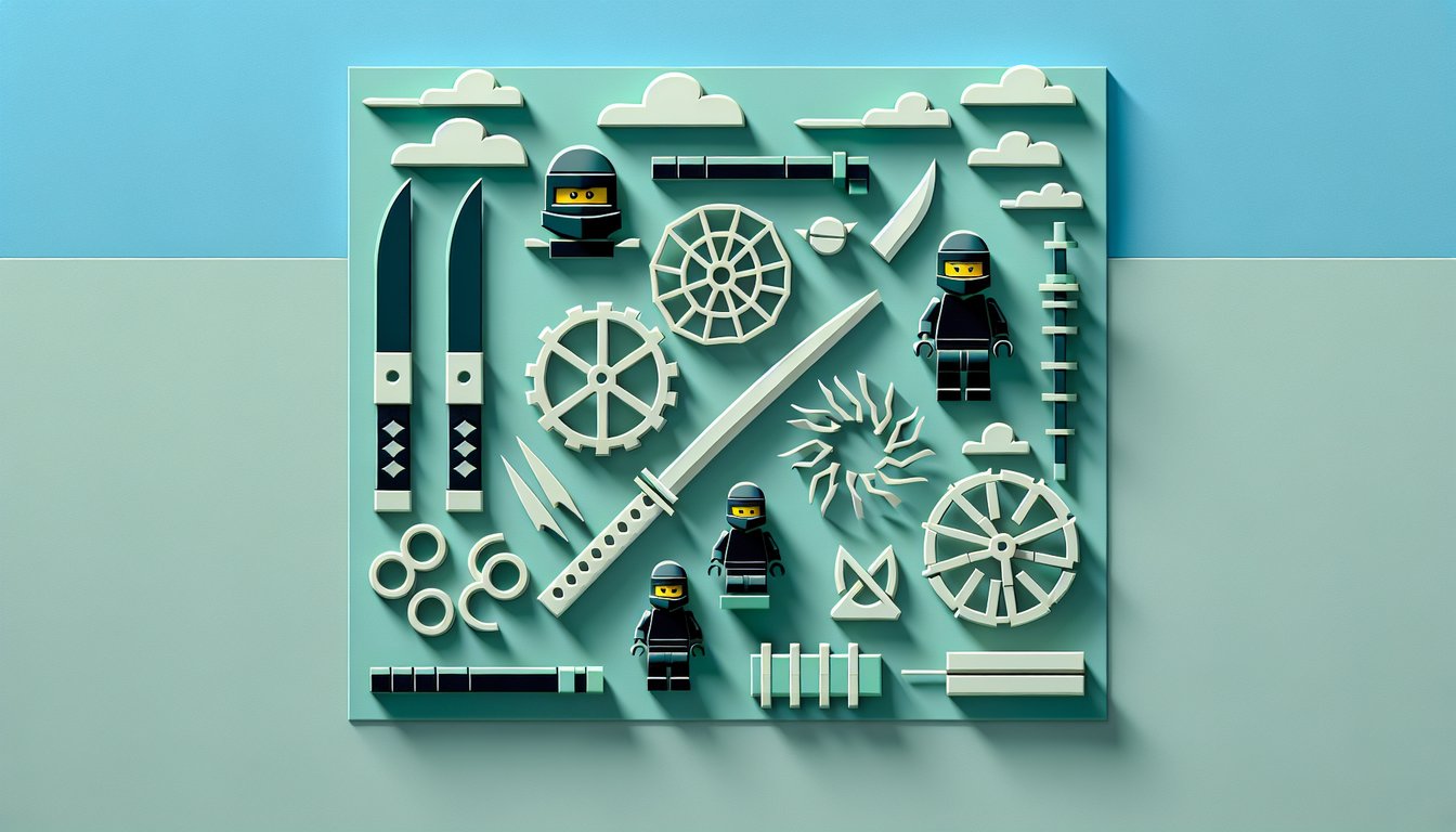 Ninjago themed quiz promotional paper art illustration on a teal background