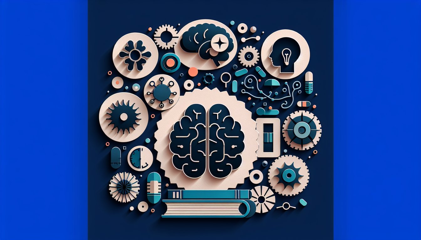 Colorful paper art promoting Psych Vocab Blitz, a fast-paced trivia quiz for psychology students.
