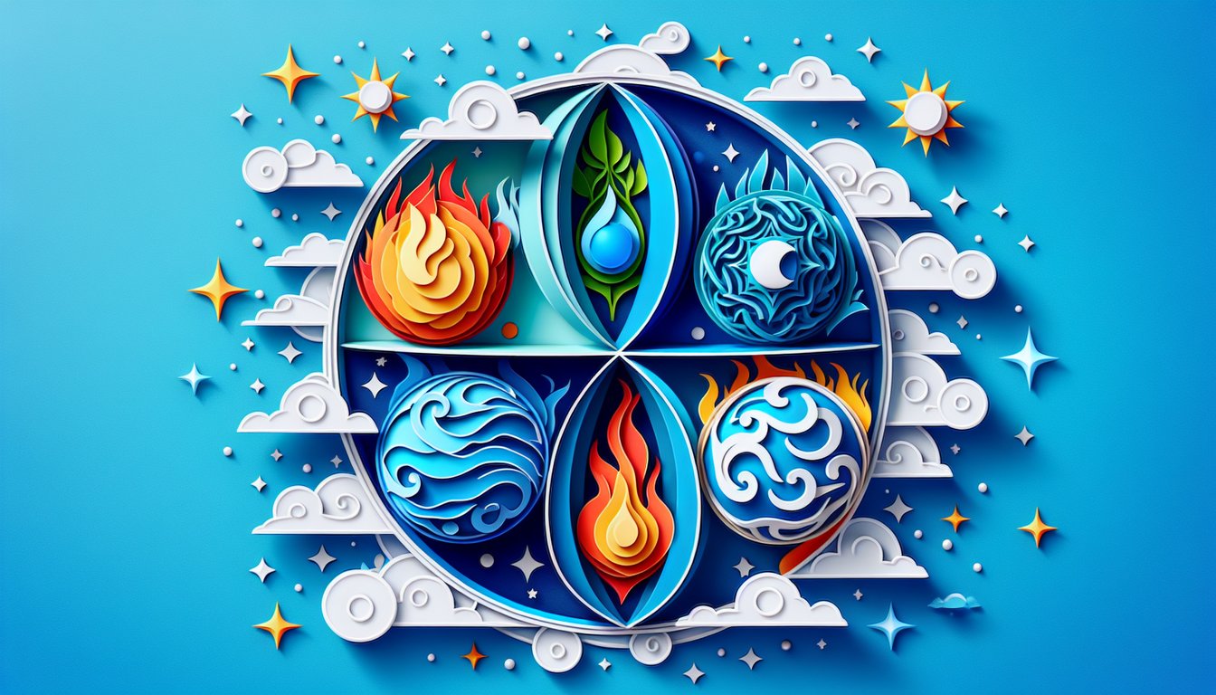 Paper art illustration for Genshin Impact character personality quiz on sky blue background
