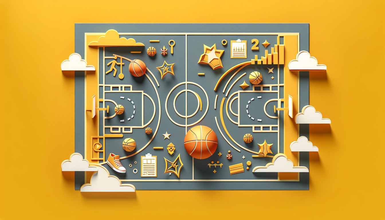 Paper art basketball court and player silhouette on golden yellow background for Chris Paul trivia quiz