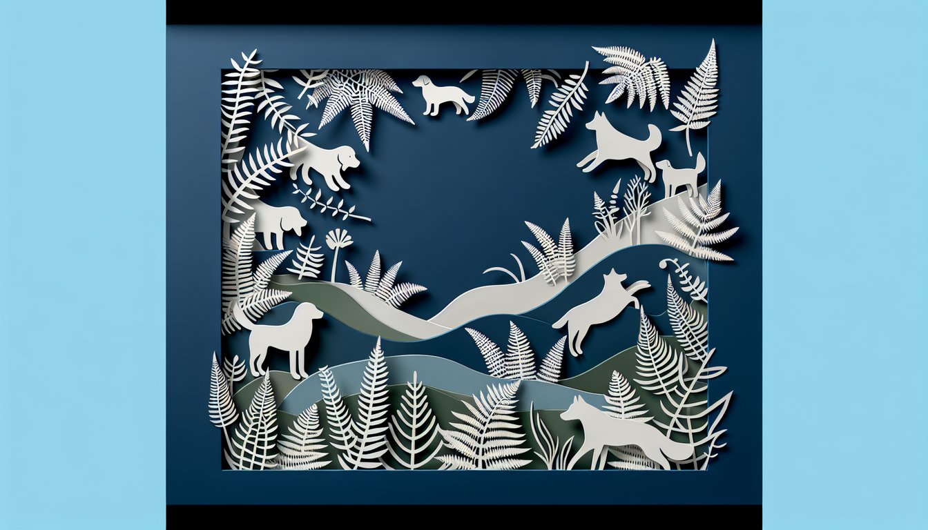 paper cut hound silhouettes and quiz title for Where the Red Fern Grows on dark blue background