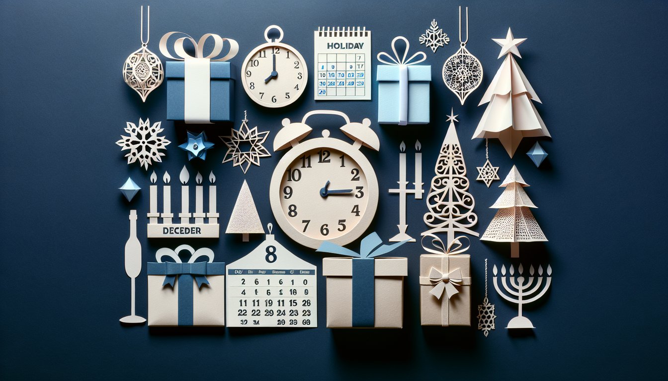 Colorful paper art depicting elements related to Holiday Gift Planning and Date Knowledge Quiz