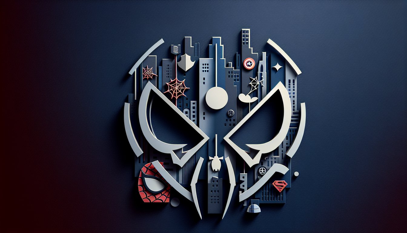 Paper art illustration promoting free Spider-Man personality quiz on dark blue background with comic skyline and web motif.
