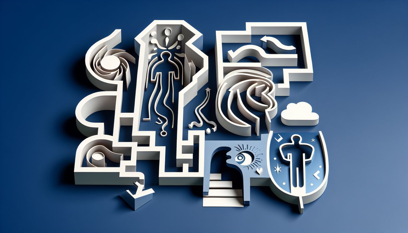 Paper art illustration for a self-discovery quiz on a dark blue background