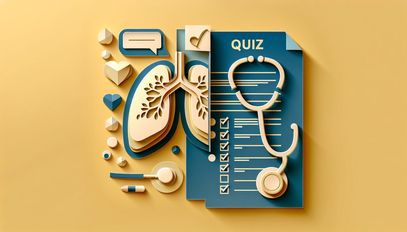 Paper art theme showing lungs with pain indicators on golden yellow background inviting pleurisy symptom quiz