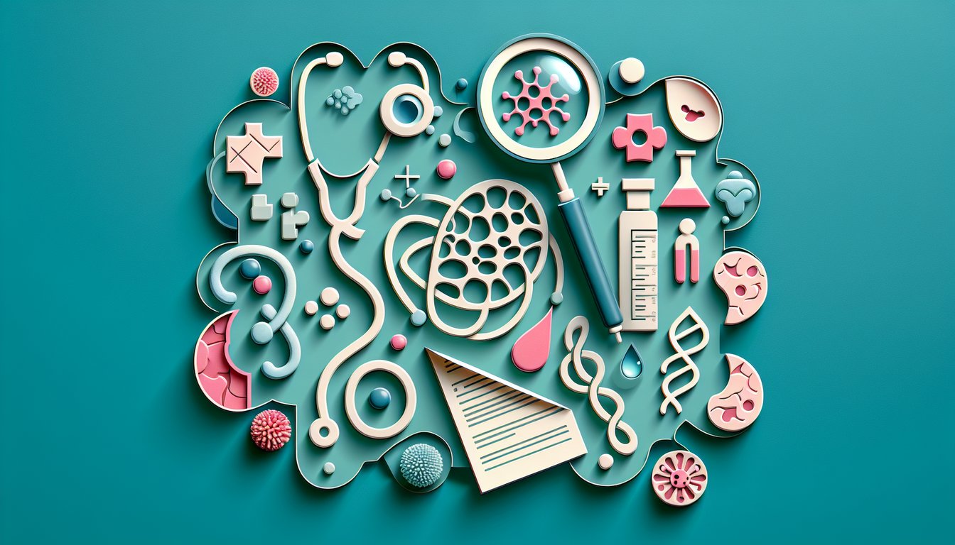 Paper art style illustration showing organs puzzle and question mark on teal background for autoimmune disease quiz