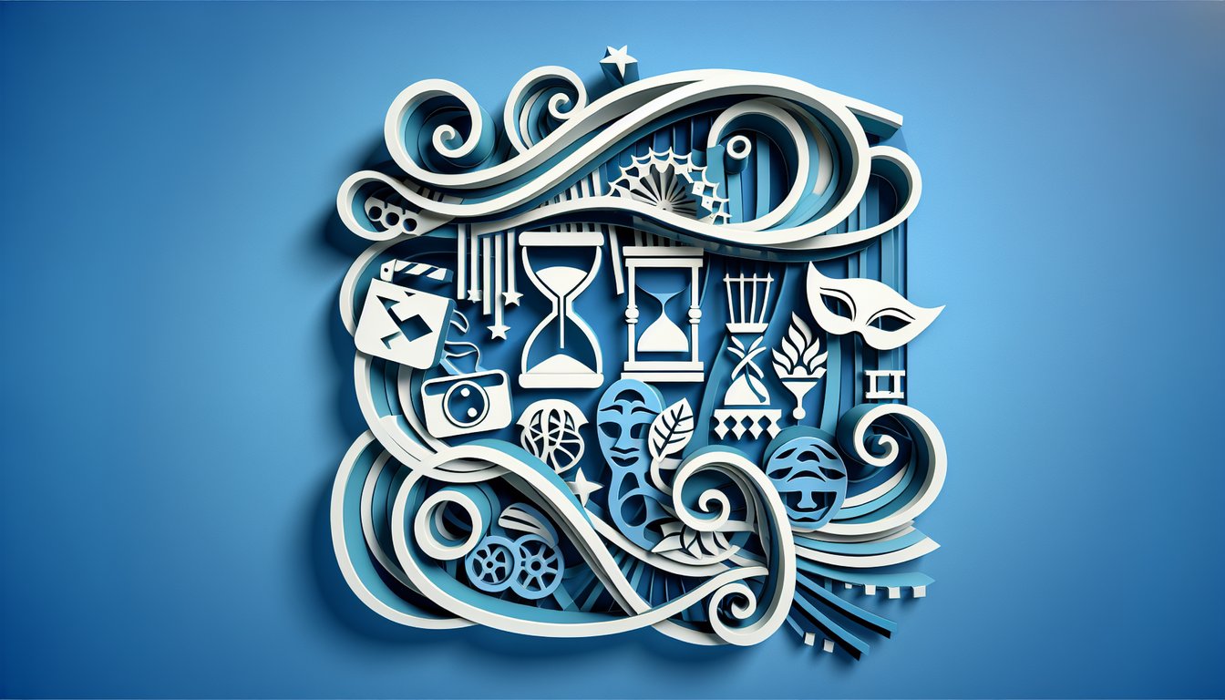Paper art illustration for Soap Operas Quiz on a sky blue background