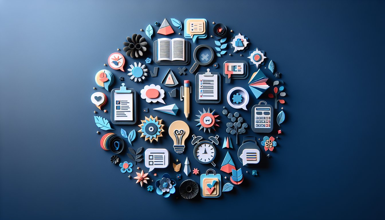Colorful paper art depicting a quiz on language learning vocabulary assessment.