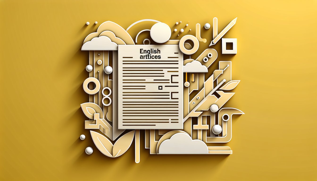 paper art quiz illustration free English articles on golden yellow background 15 multiple choice questions