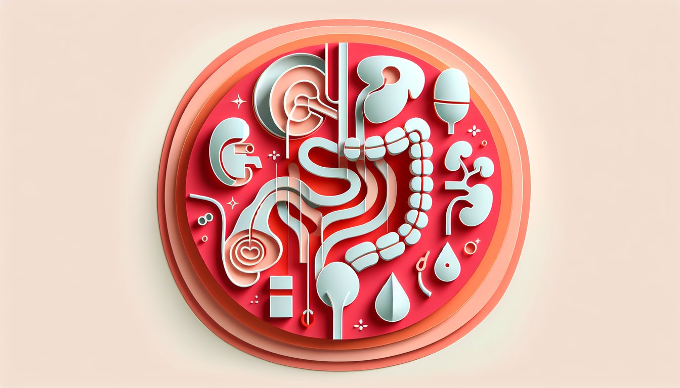paper art organs collage stomach intestines kidneys bladder on coral background for digestive and urinary system quiz