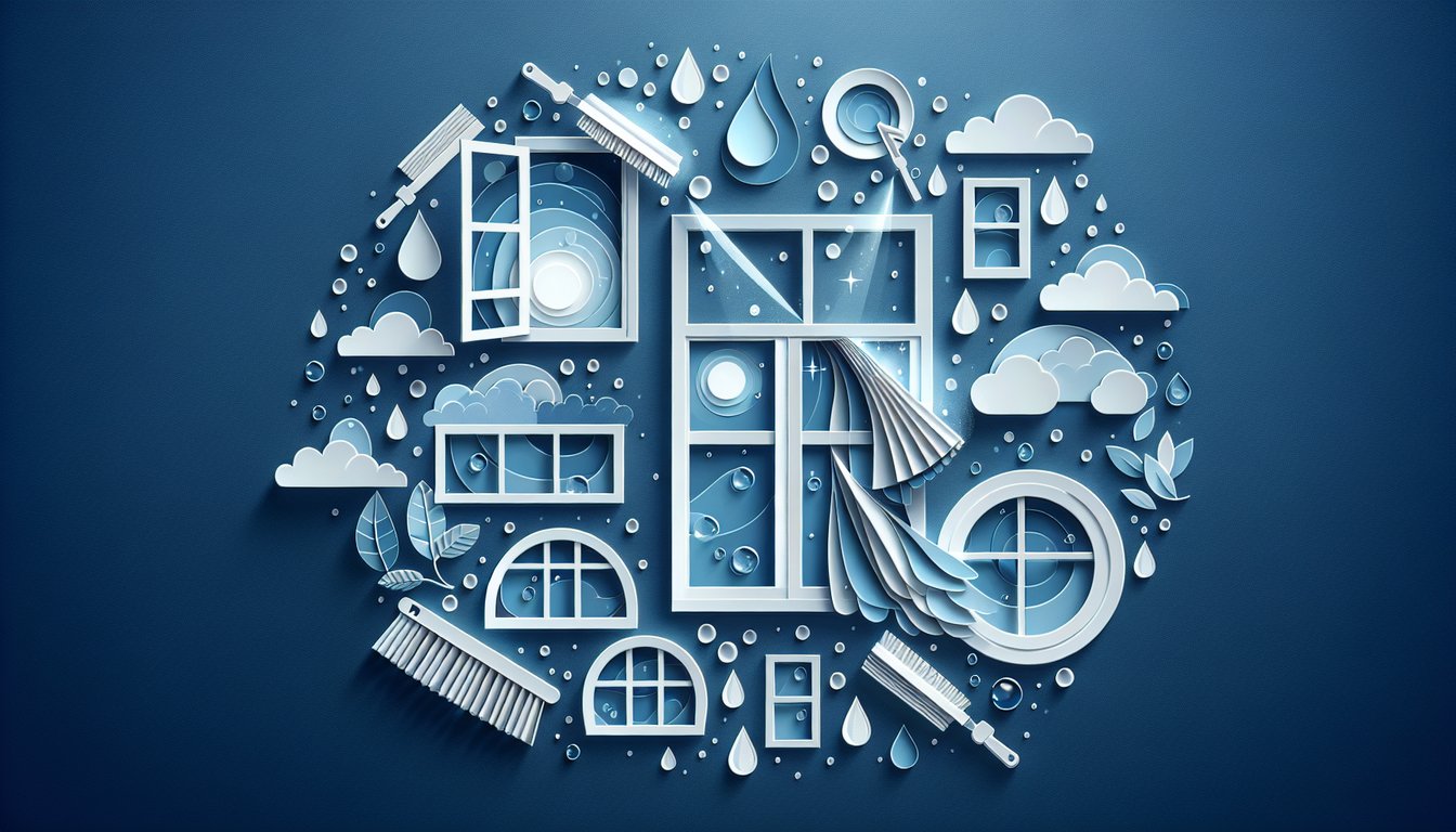 Colorful paper art depicting window cleaning tools, symbolizing a knowledge assessment quiz.