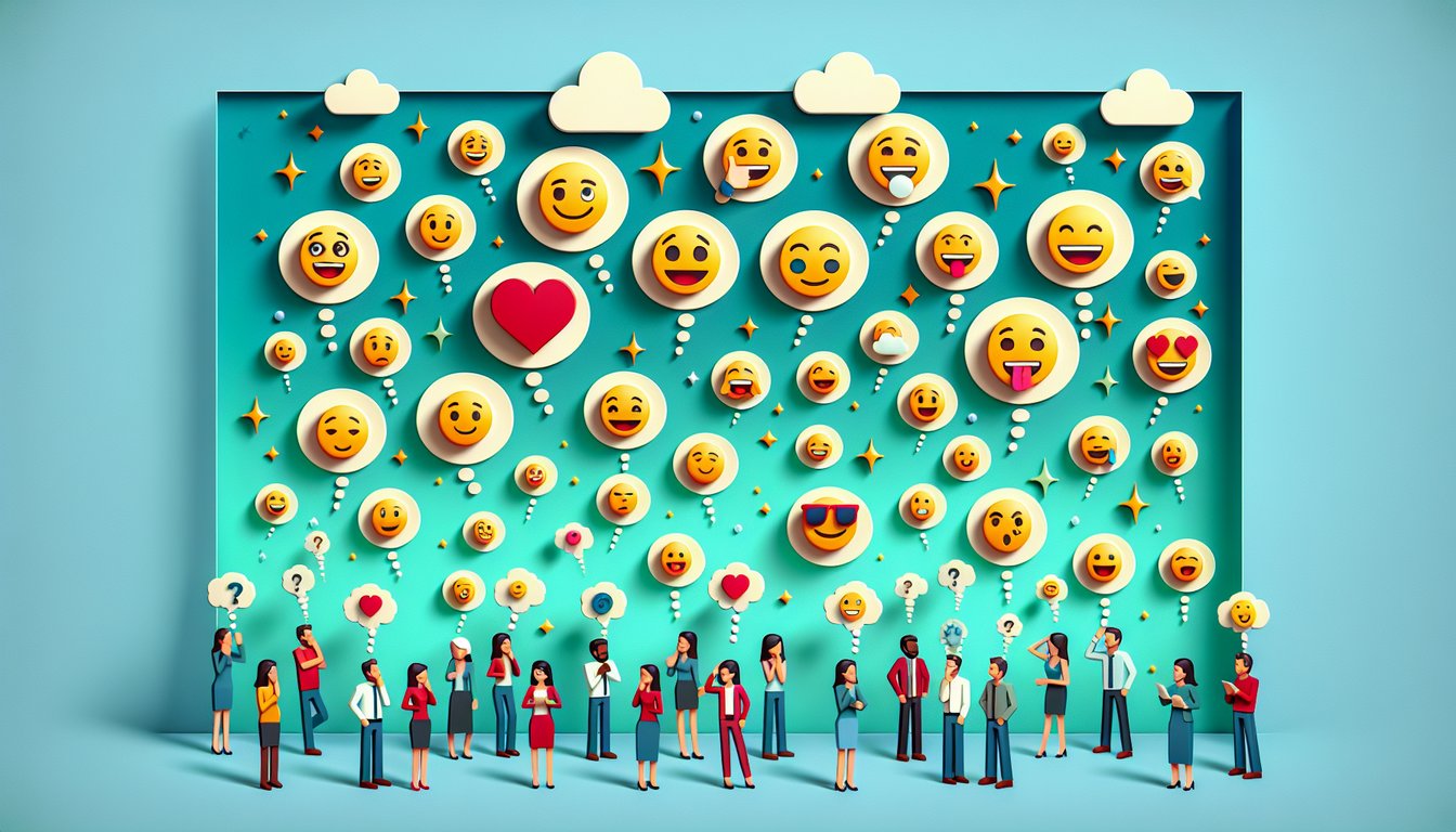 paper art illustration of colorful emoji faces floating around quiz title on teal background