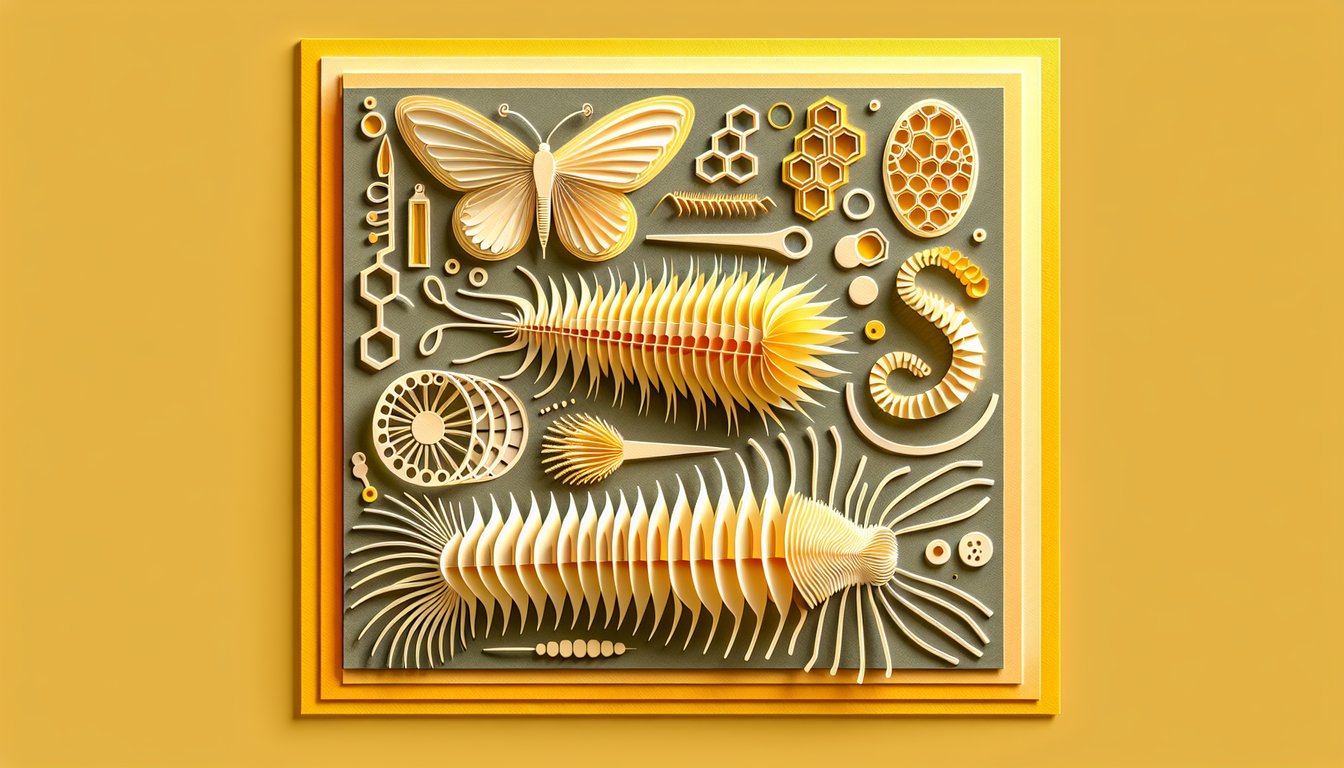 Paper art ctenophore silhouette with comb rows and tentacles on golden yellow background for Tentaculata anatomy quiz