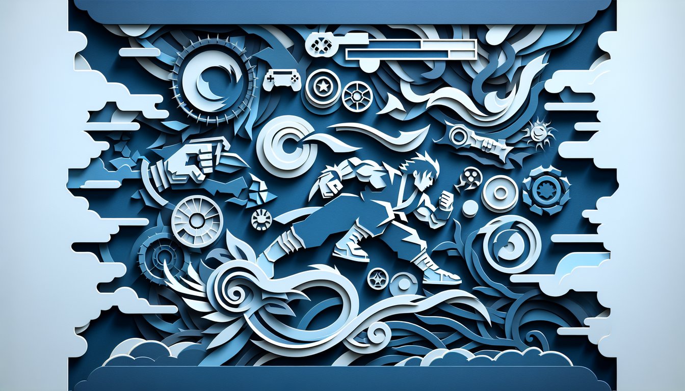 Guilty Gear personality quiz paper art illustration on dark blue background