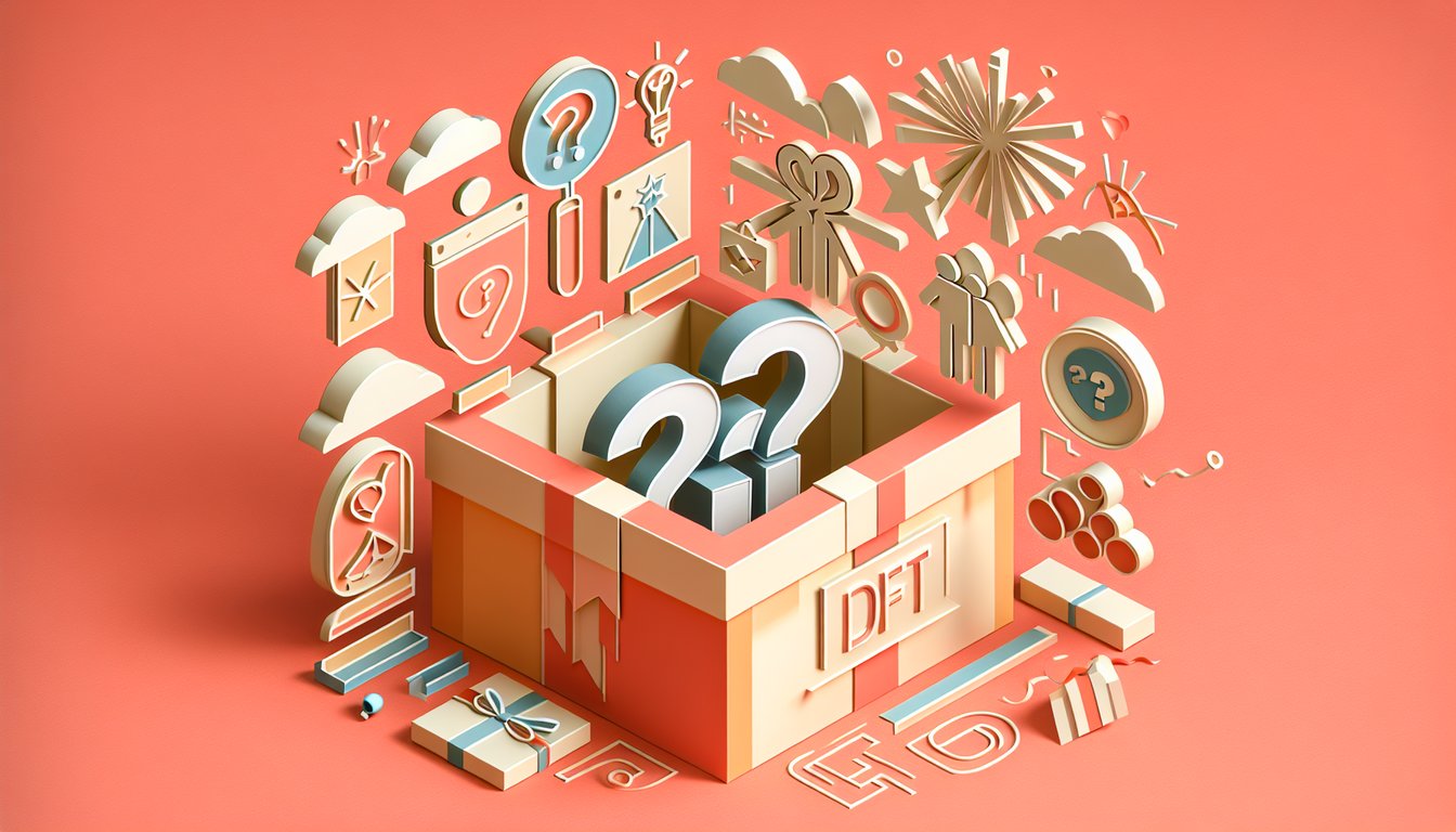 Paper art gift boxes and question marks on coral background inviting quiz takers to find perfect present for best friend