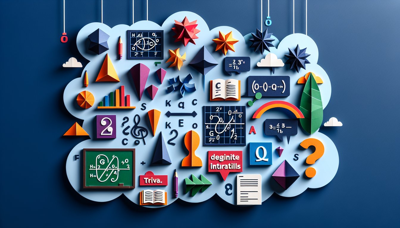 Paper art promoting Definite Integral Dive trivia quiz for high school and early college students.