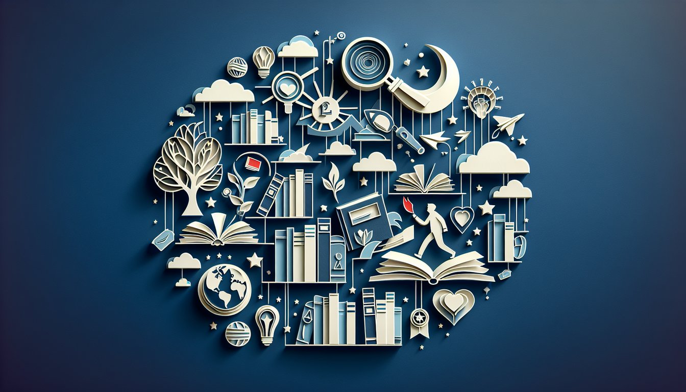 Paper art open books and question marks emerging on dark blue background suggesting reading quiz challenge