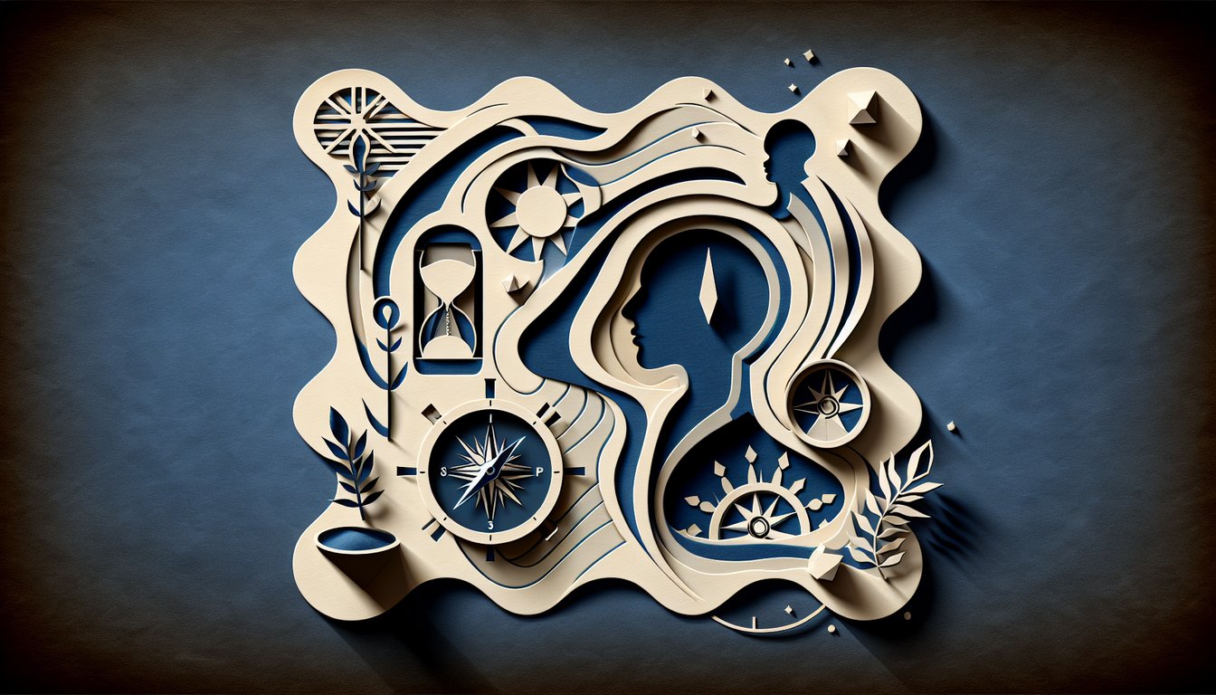 paper art illustration of Homestuck god tier aspect symbols on dark blue background for a character alignment quiz