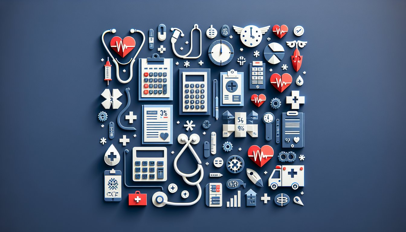 Colorful paper art depicting elements related to Medical Revenue Properties Calculation Quiz