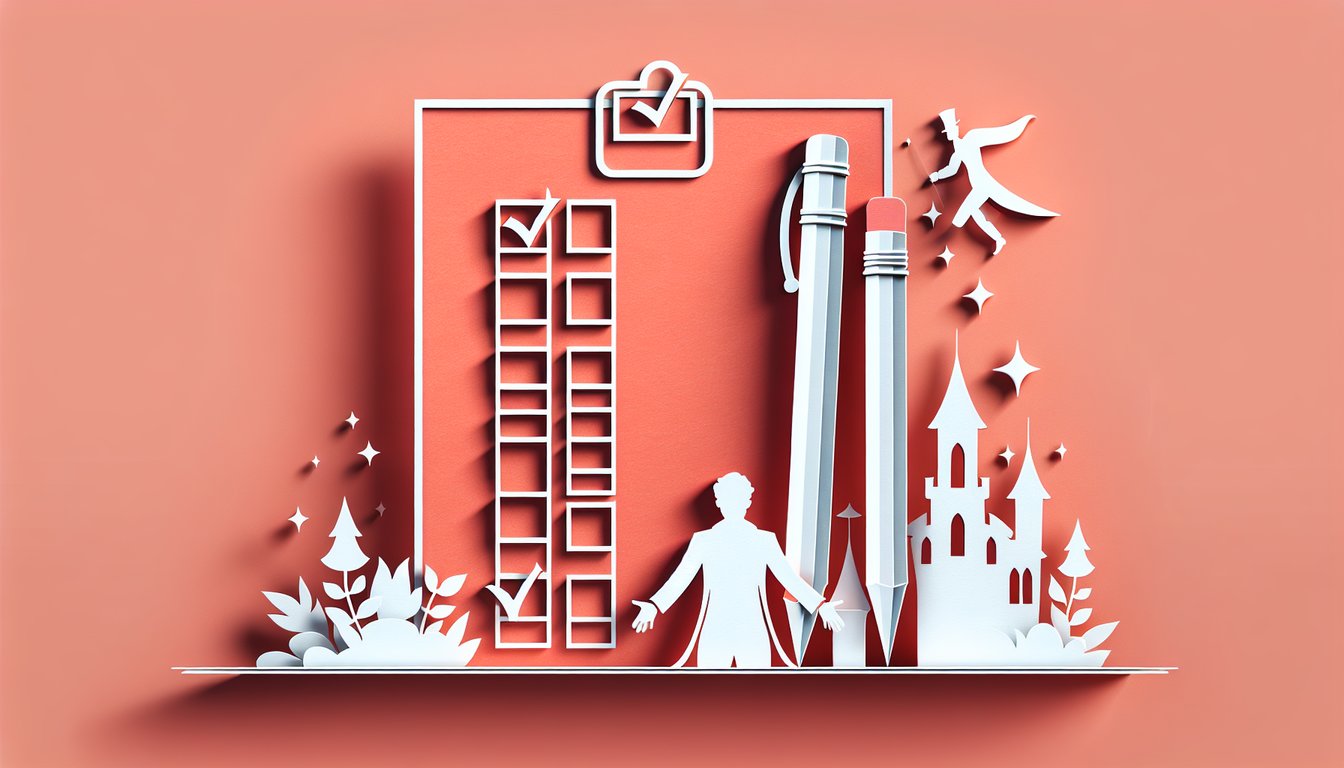 Paper art style illustration showing two Onward characters with magical icons on coral background for personality quiz.