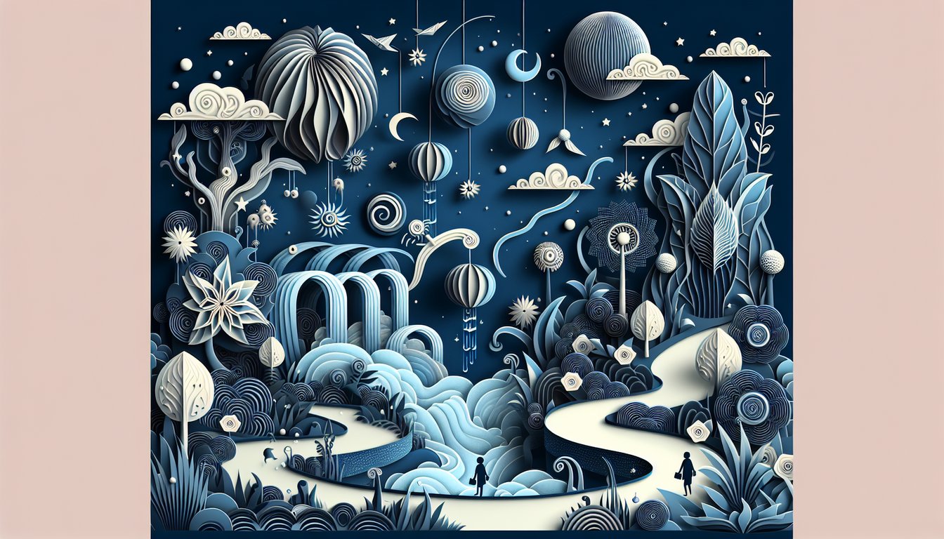 Paper art representing surreal gardens for a high school trivia quiz practice.