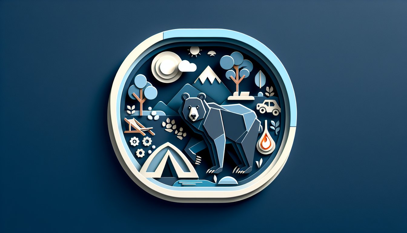 Paper art Funshine Bear with rainbow and sun icons floating over dark blue background for Care Bear trivia quiz