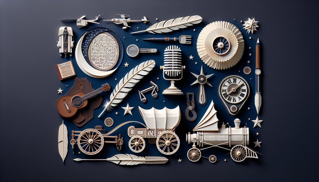 Colorful paper art depicting elements related to a US History Knowledge Test quiz.