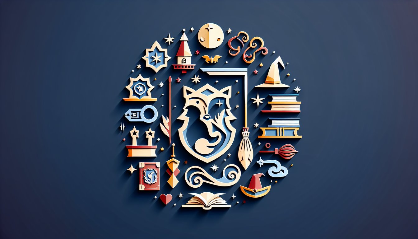 Paper art wizards facing off symbolizing Harrys bravery versus Dracos cunning on dark blue background