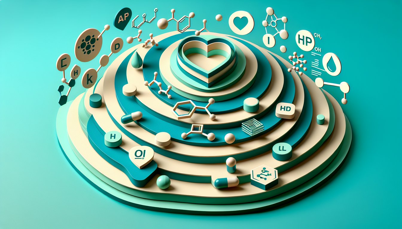 Paper art pills capsules charts for pharmacology quiz on antihyperlipidemics and lipid lowering drugs on teal background