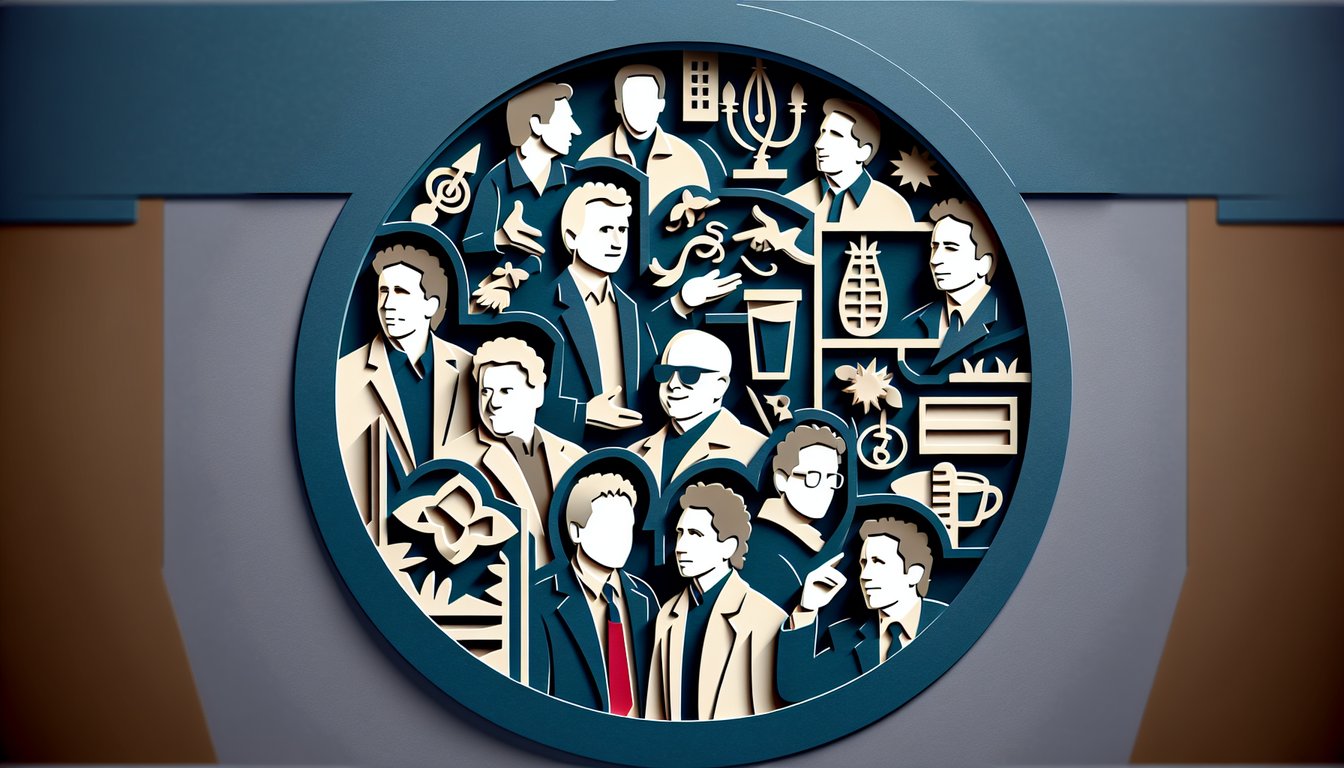 Seinfeld Trivia Quiz paper art illustration on a dark blue background